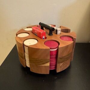 Wooden Poker Chip Carousel with Handle